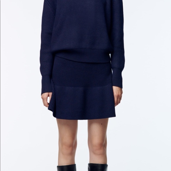 Zara Skirts | Nwt Zara Navy Blue Ruffled Knit Mini Skirt | Color: Blue | Size: S | Janettekarri's Closet